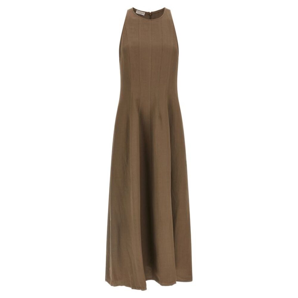 Brunello Cucinelli Brown Viscose Midi Women's Dress